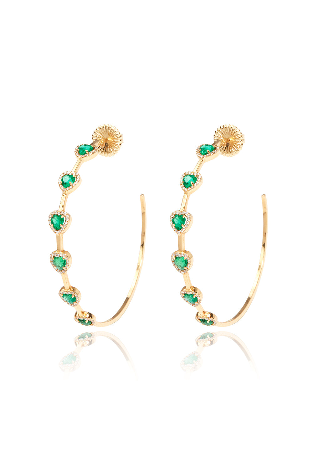 L.A. STEIN Diamond Emerald Hoops in 18k Yellow Gold