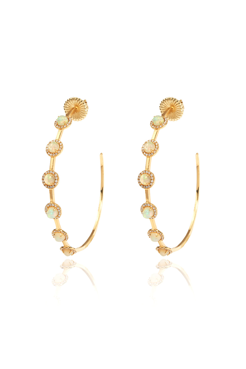 L.A. STEIN Diamond Opal Hoops in 18k Yellow Gold