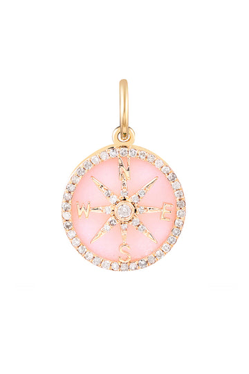 Pink Enamel Diamond Compass in 14k Gold