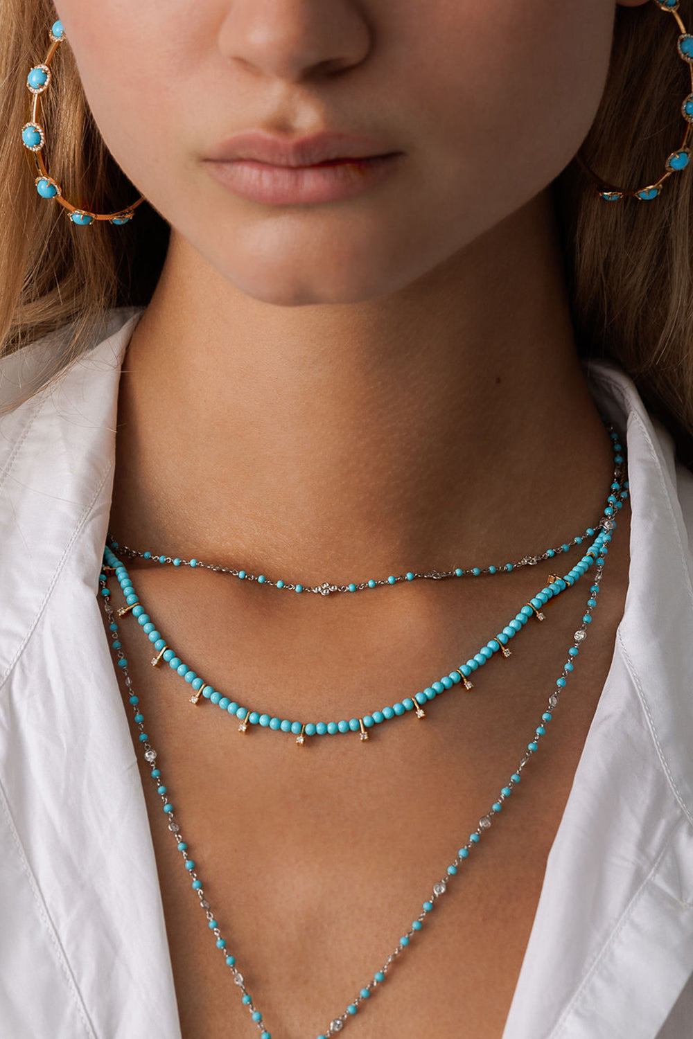 L.A. STEIN Turquoise Diamond Drop Necklace in 18k Yellow Gold