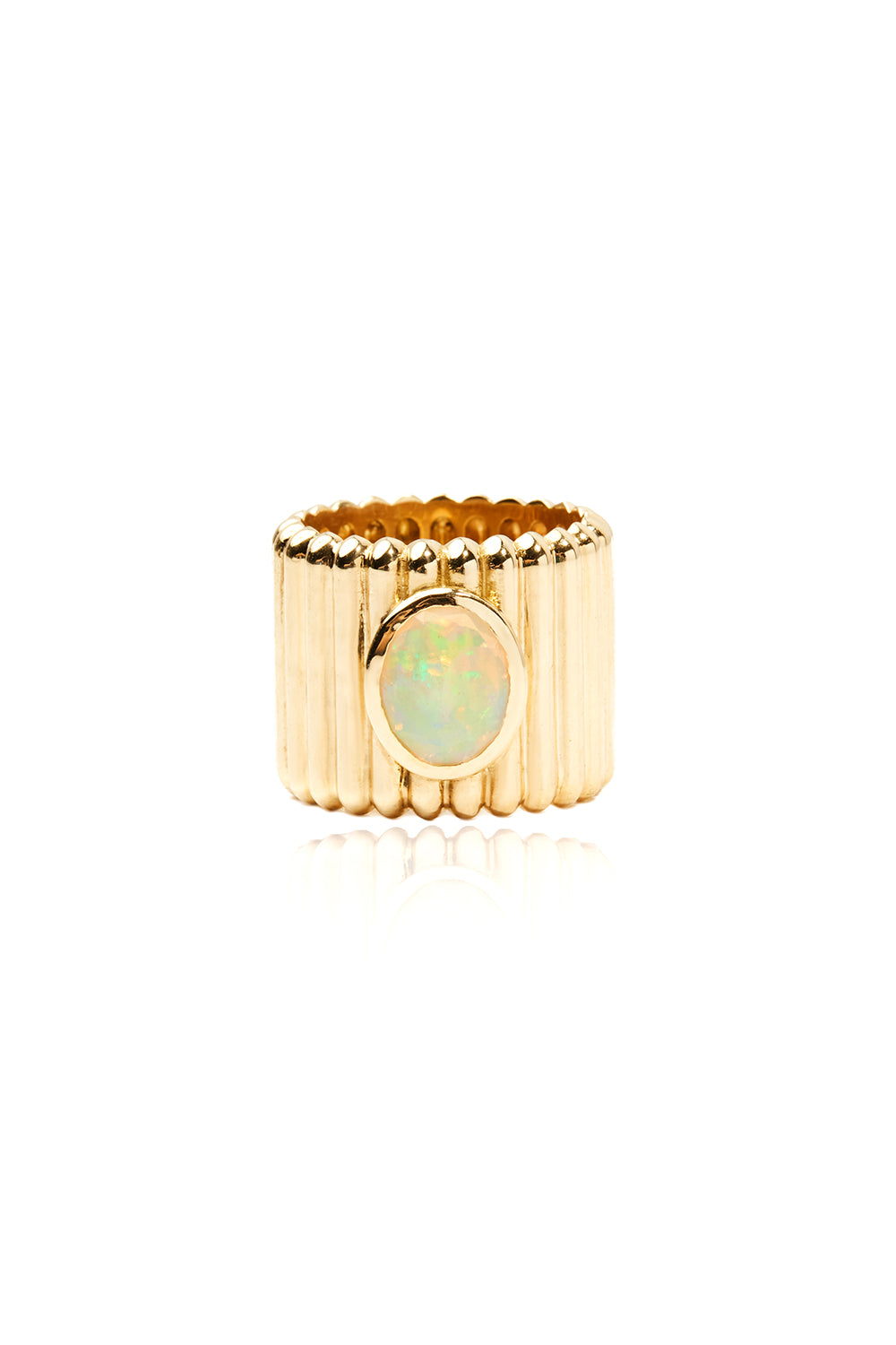 L.A. STEIN Ethiopian Opal Fluted Ring in 18k Yellow Gold