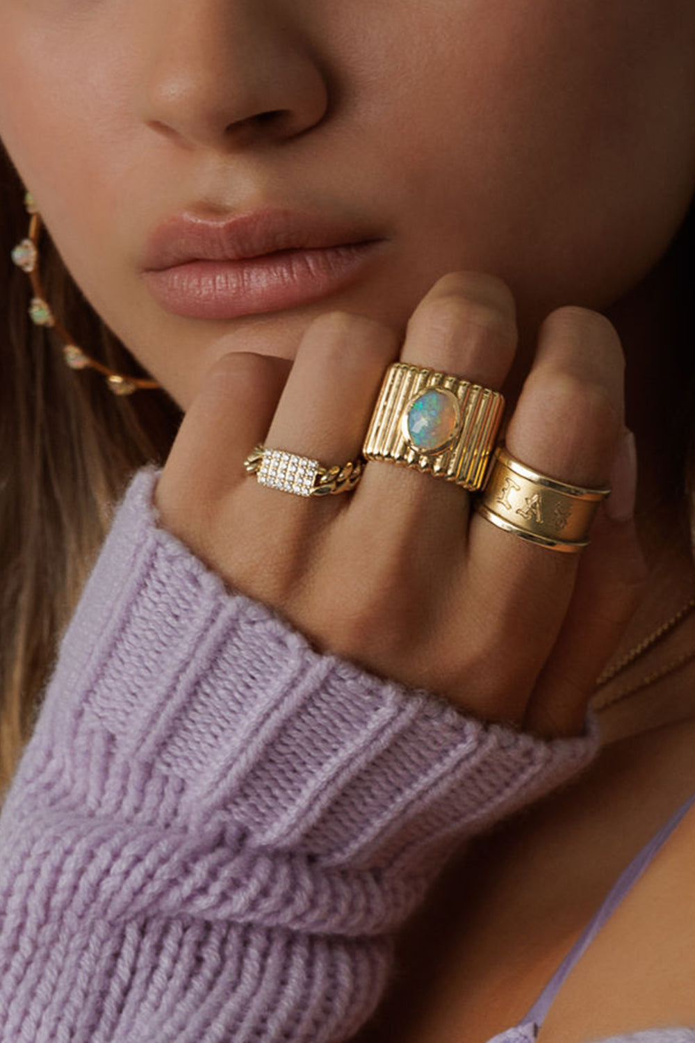 L.A. STEIN Ethiopian Opal Fluted Ring in 18k Yellow Gold