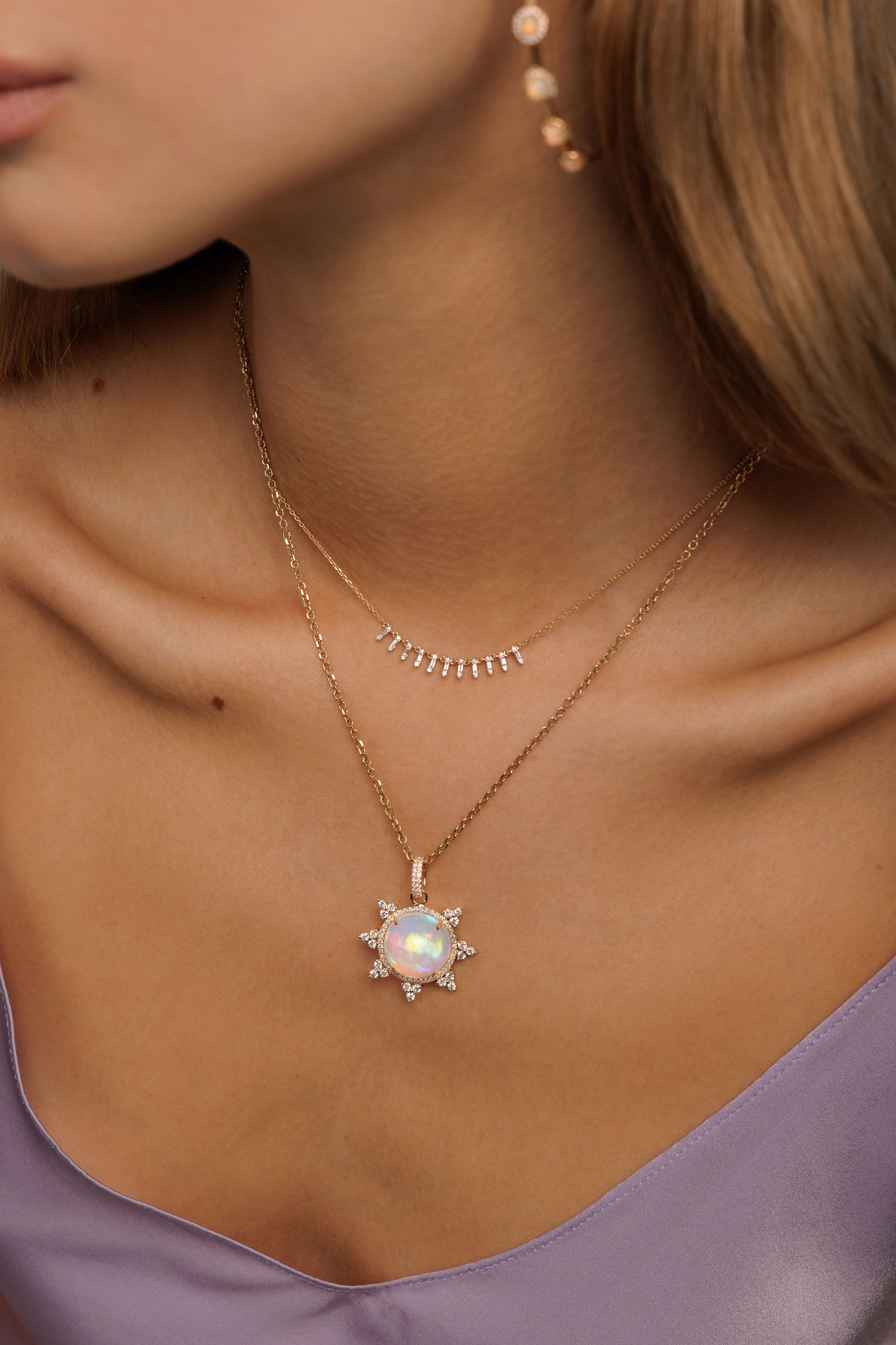 L.A. STEIN Floating Baguette Diamond Row Necklace in 18k Yellow Gold