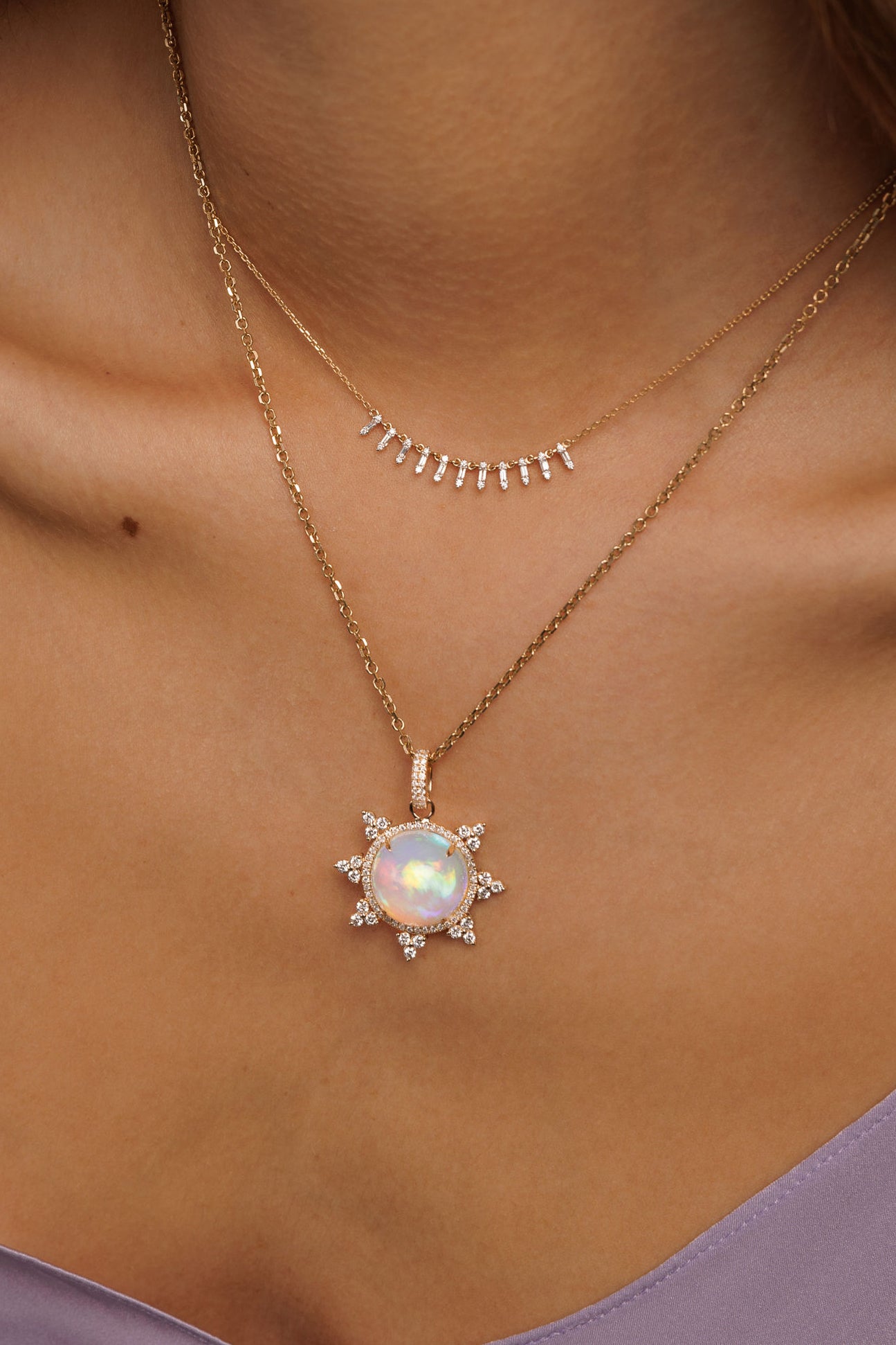 L.A. STEIN Floating Baguette Diamond Row Necklace in 18k Yellow Gold