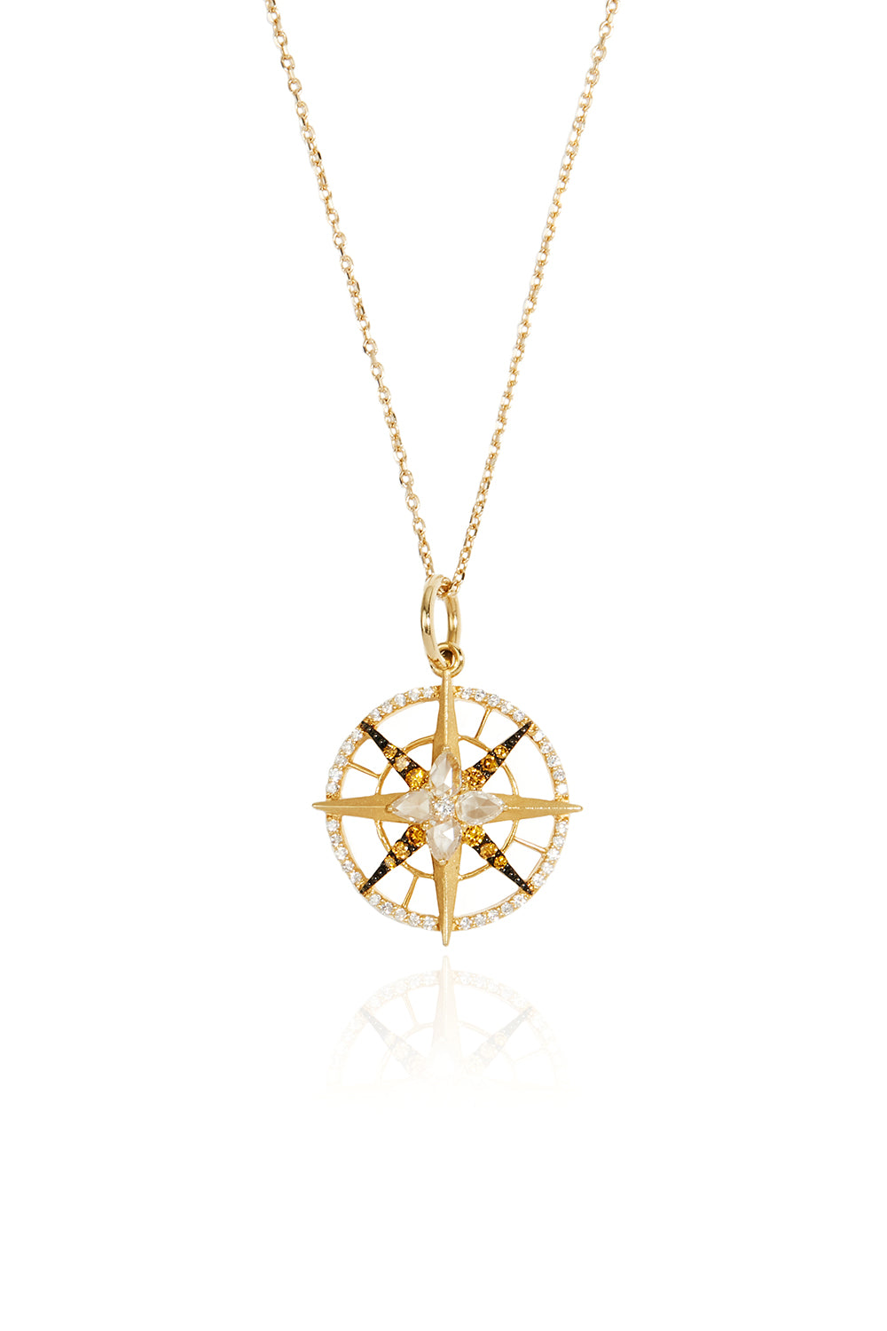 L.A. STEIN Rose Cut Brown Diamond Compass Necklace in 18k Yellow Gold