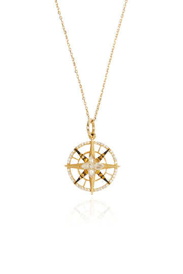 L.A. STEIN Rose Cut Brown Diamond Compass Necklace in 18k Yellow Gold