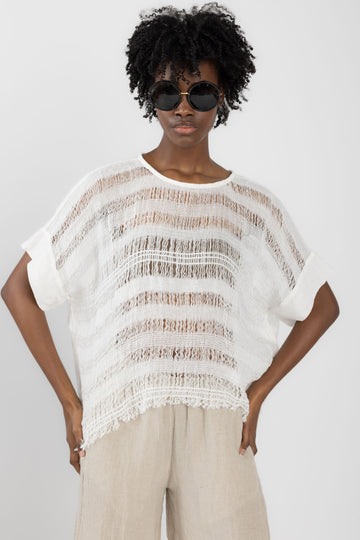 LA BOTTEGA DI BRUNELLA Camicia Minosse Rete Pisa Linen Top in Latte