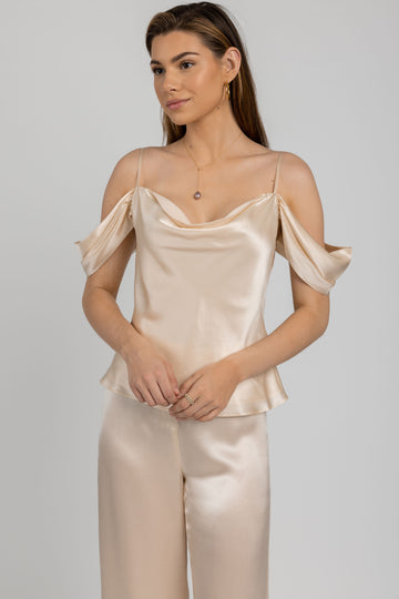 L'AGENCE Ellington Draped Sleeve Camisole in Pearl