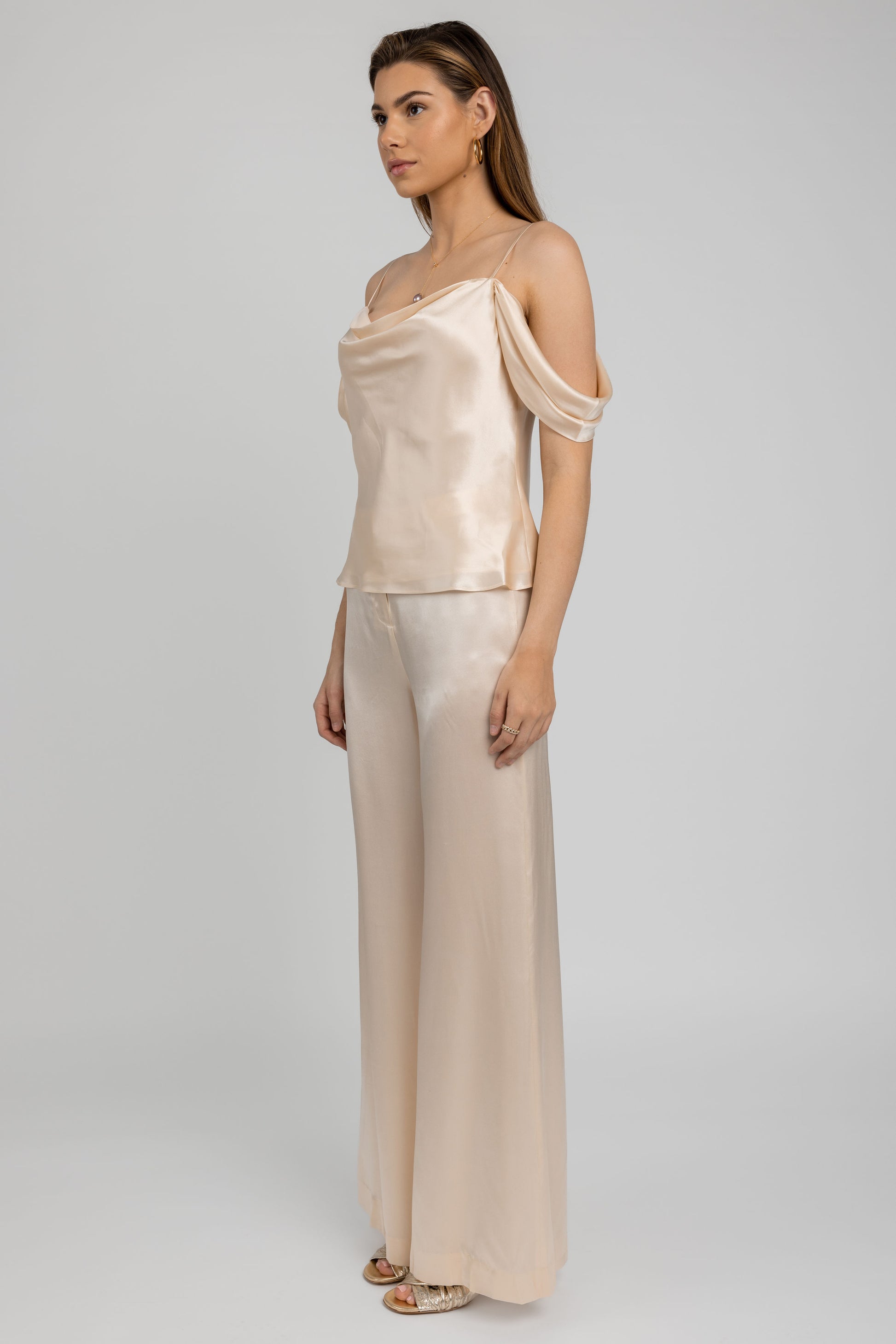 L'AGENCE Ellington Draped Sleeve Camisole in Pearl