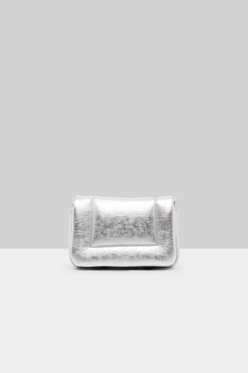 MARSÈLL Riquadro Laminated Leather Clutch Bag in Silver Foil