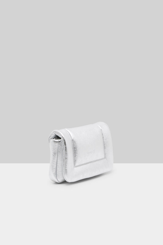 MARSÈLL Riquadro Laminated Leather Clutch Bag in Silver Foil