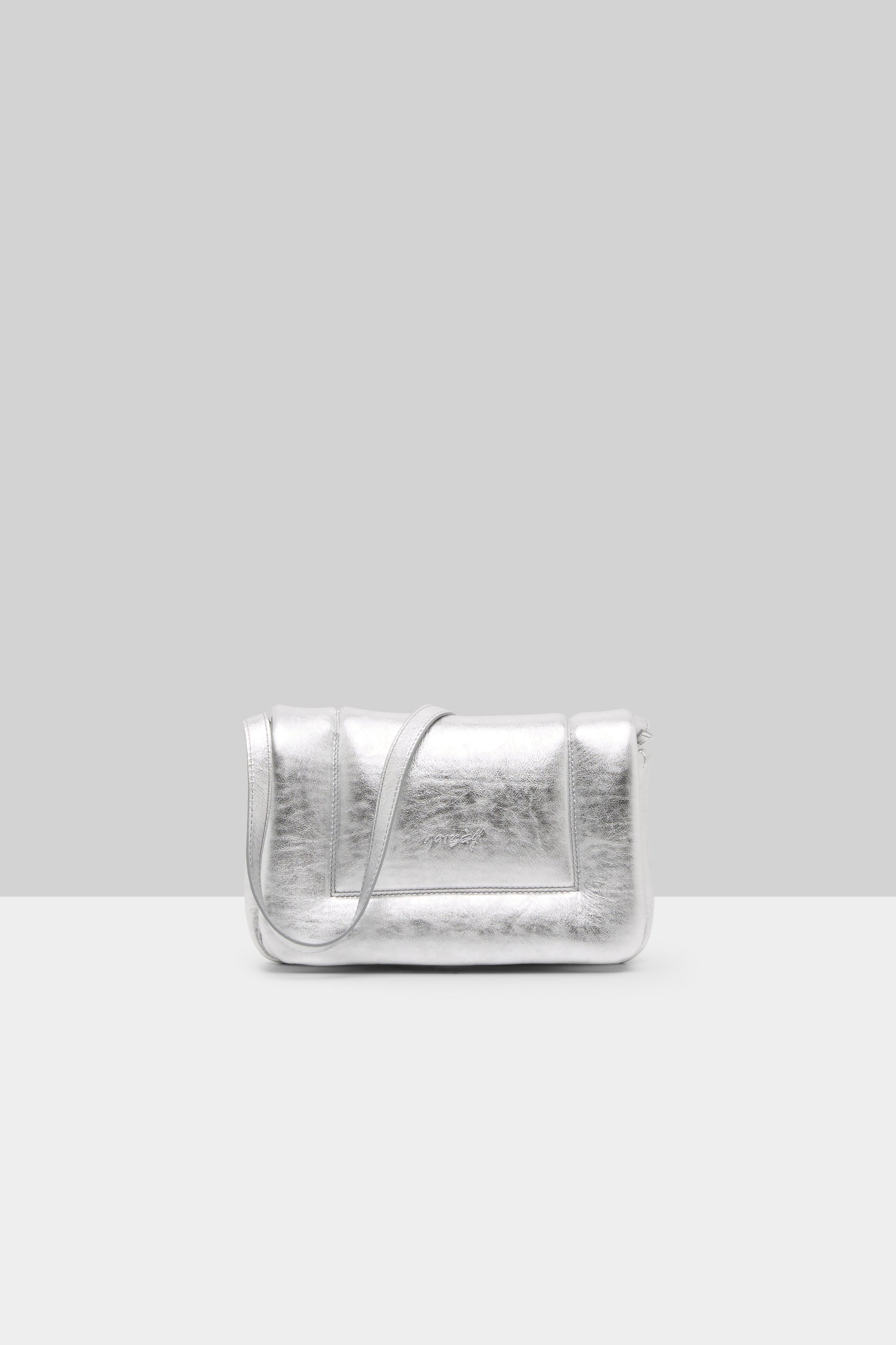 MARSÈLL Riquadro Laminated Leather Clutch Bag in Silver Foil