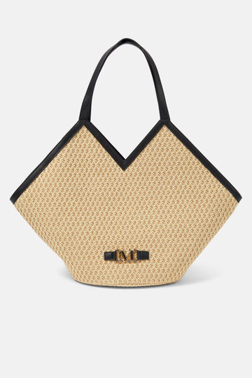 MAX MARA Luigi Rafia Handbag in Beige and Black