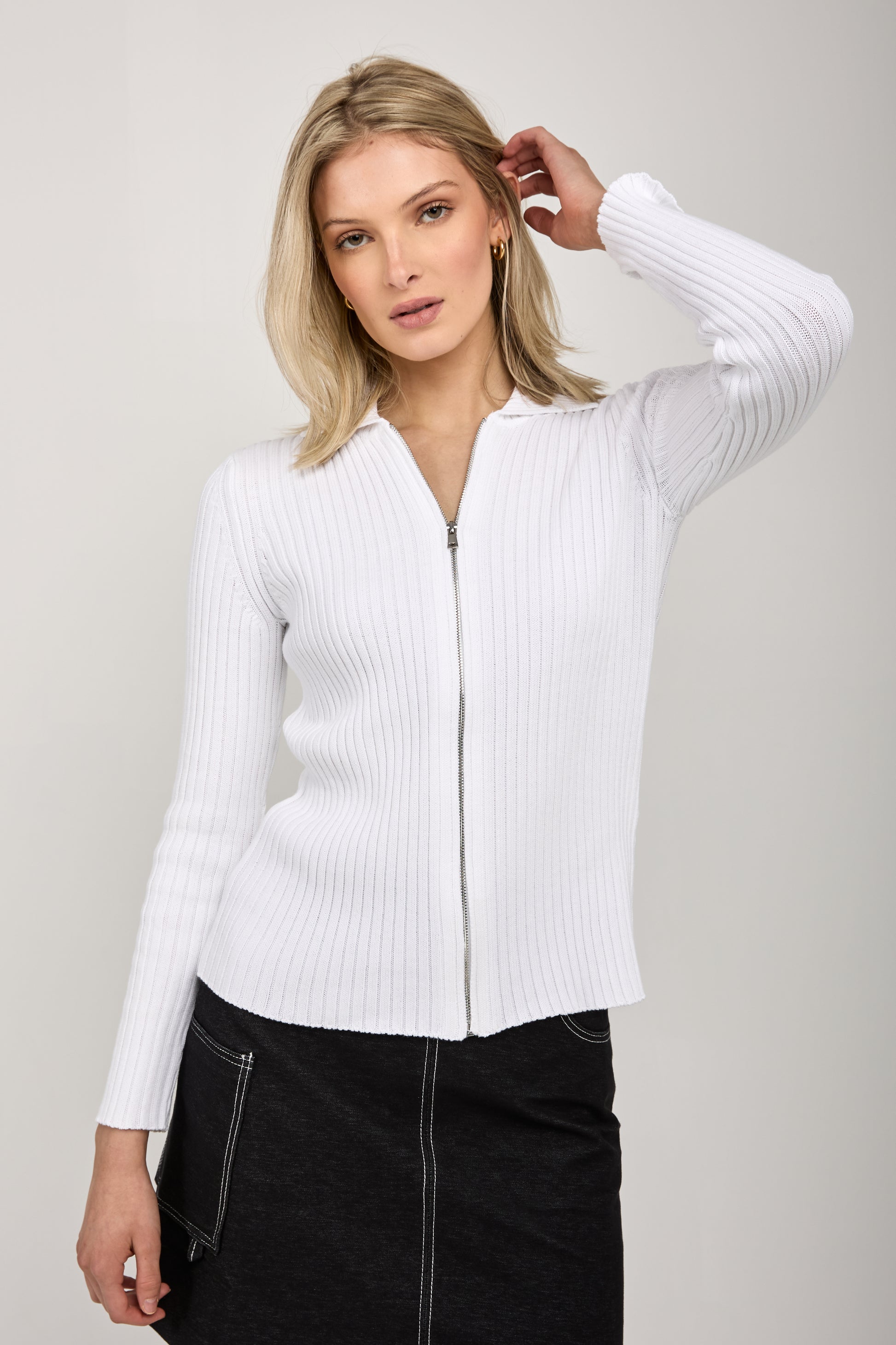 MAX MARA LEISURE Calente Knit Zip-Up Cardigan in Optical White