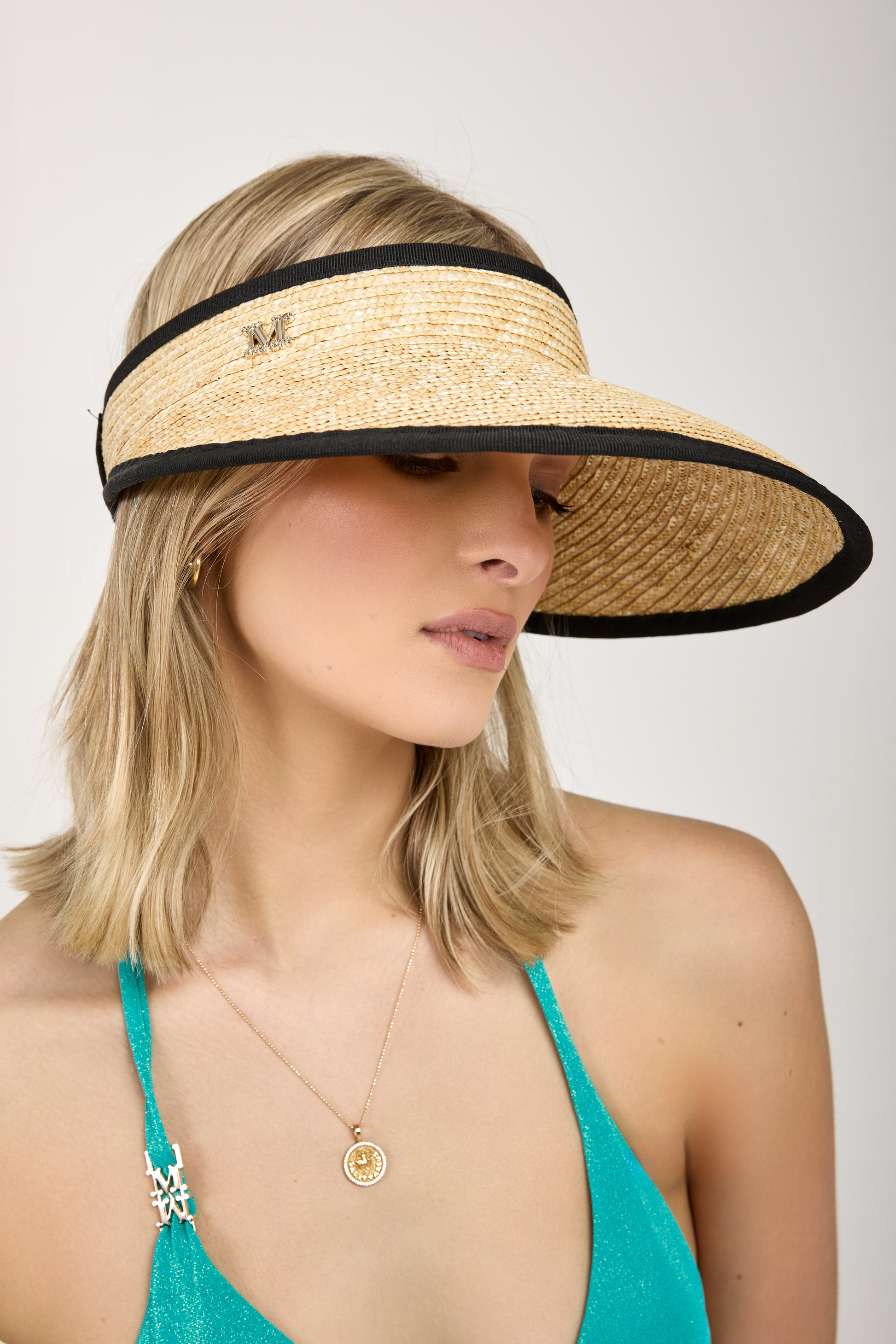 MAX MARA LEISURE Manila Straw Visor Hat in Honey Black