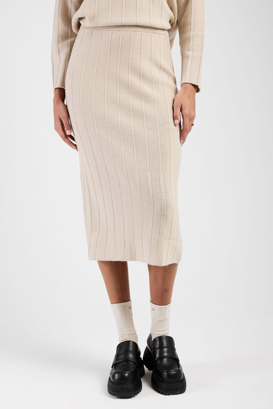 MAX MARA LEISURE Melk Ribbed Knit Skirt in Beige