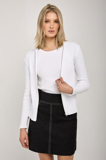 MAX MARA LEISURE Calente Knit Zip-Up Cardigan in Optical White