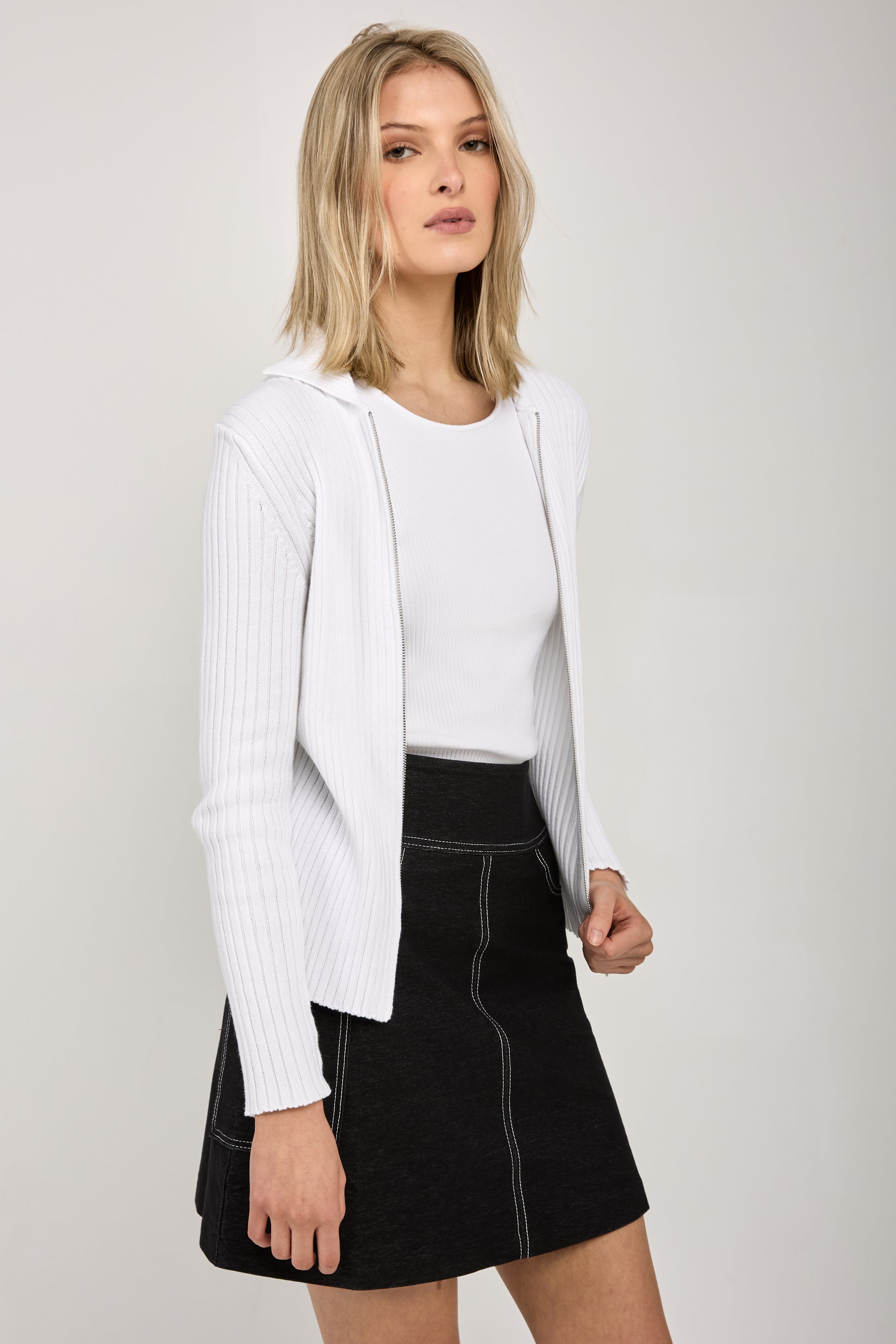 MAX MARA LEISURE Calente Knit Zip-Up Cardigan in Optical White