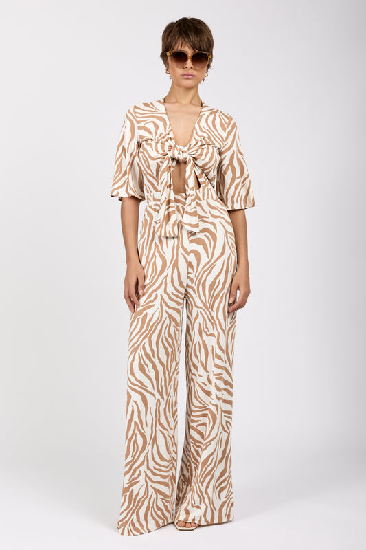 MAX MARA LEISURE Papiri Jumpsuit Overall in Beige Zebra