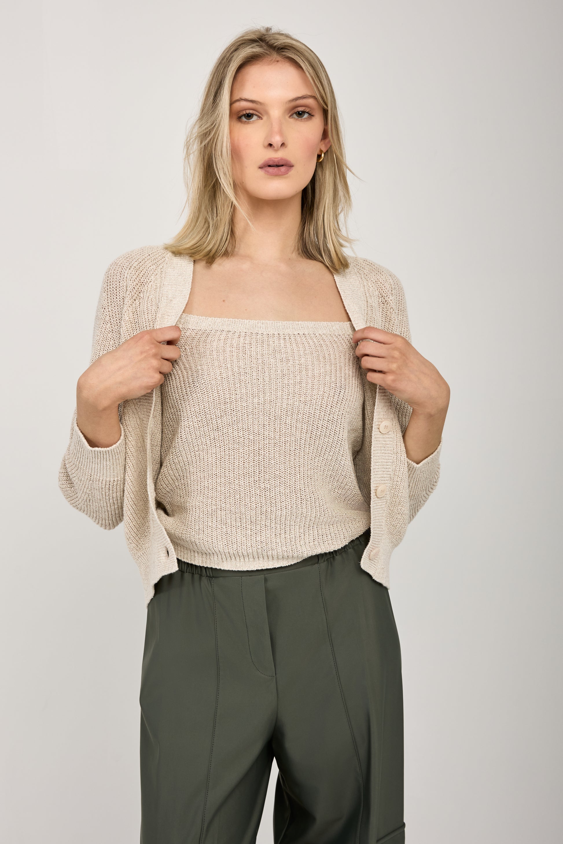 MAX MARA Tenore Knit Cardigan Twinset in Ecru