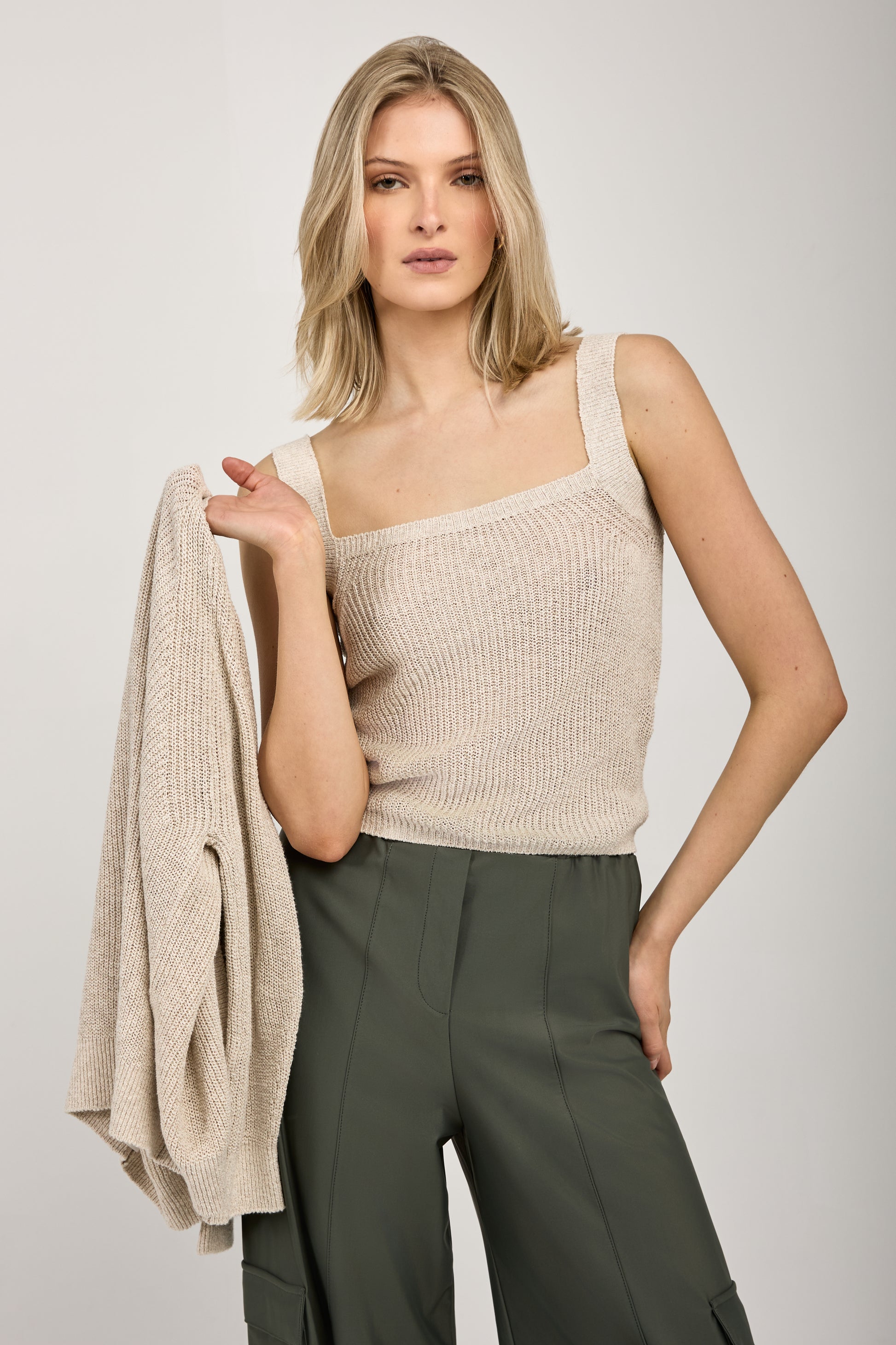 MAX MARA Tenore Knit Cardigan Twinset in Ecru