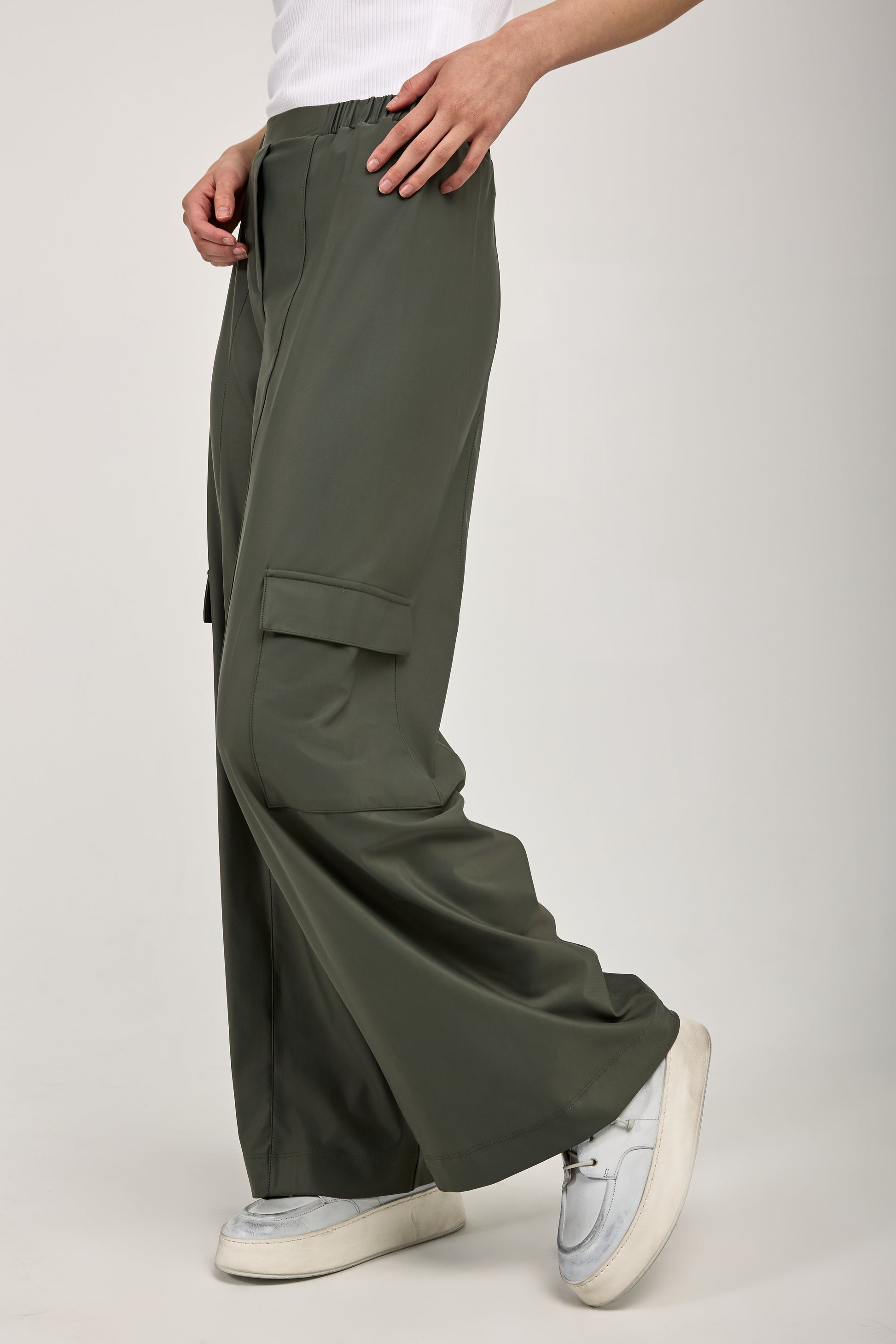 MAX MARA LEISURE Teseo Satin Jersey Cargo Pant in Dark Green