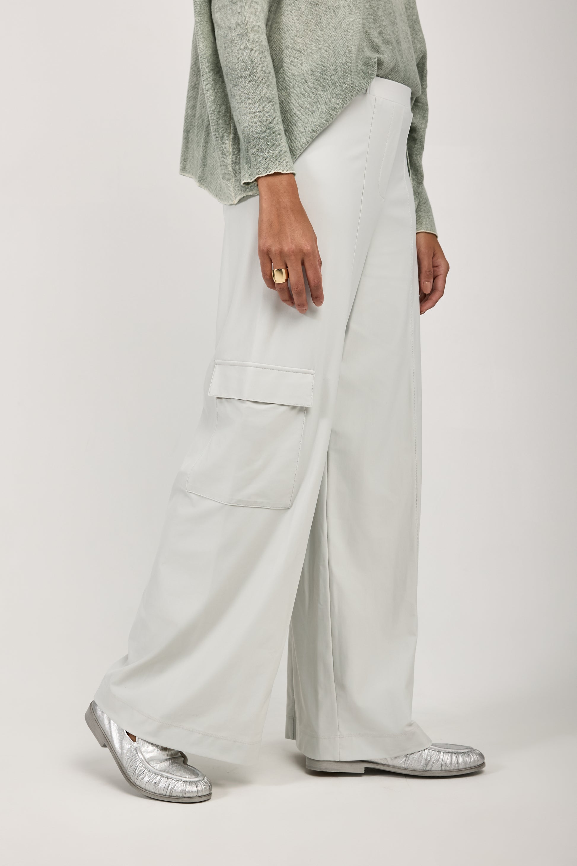 MAX MARA LEISURE Teseo Satin Jersey Cargo Pant in Stone