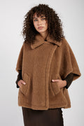 MAX MARA Tebe Teddy Cape Wrap Poncho in Camel