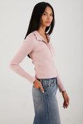 NSF AIi Rib Long Sleeve Crop Snap Polo in Dust