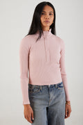 NSF AIi Rib Long Sleeve Crop Snap Polo in Dust