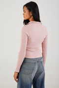 NSF AIi Rib Long Sleeve Crop Snap Polo in Dust