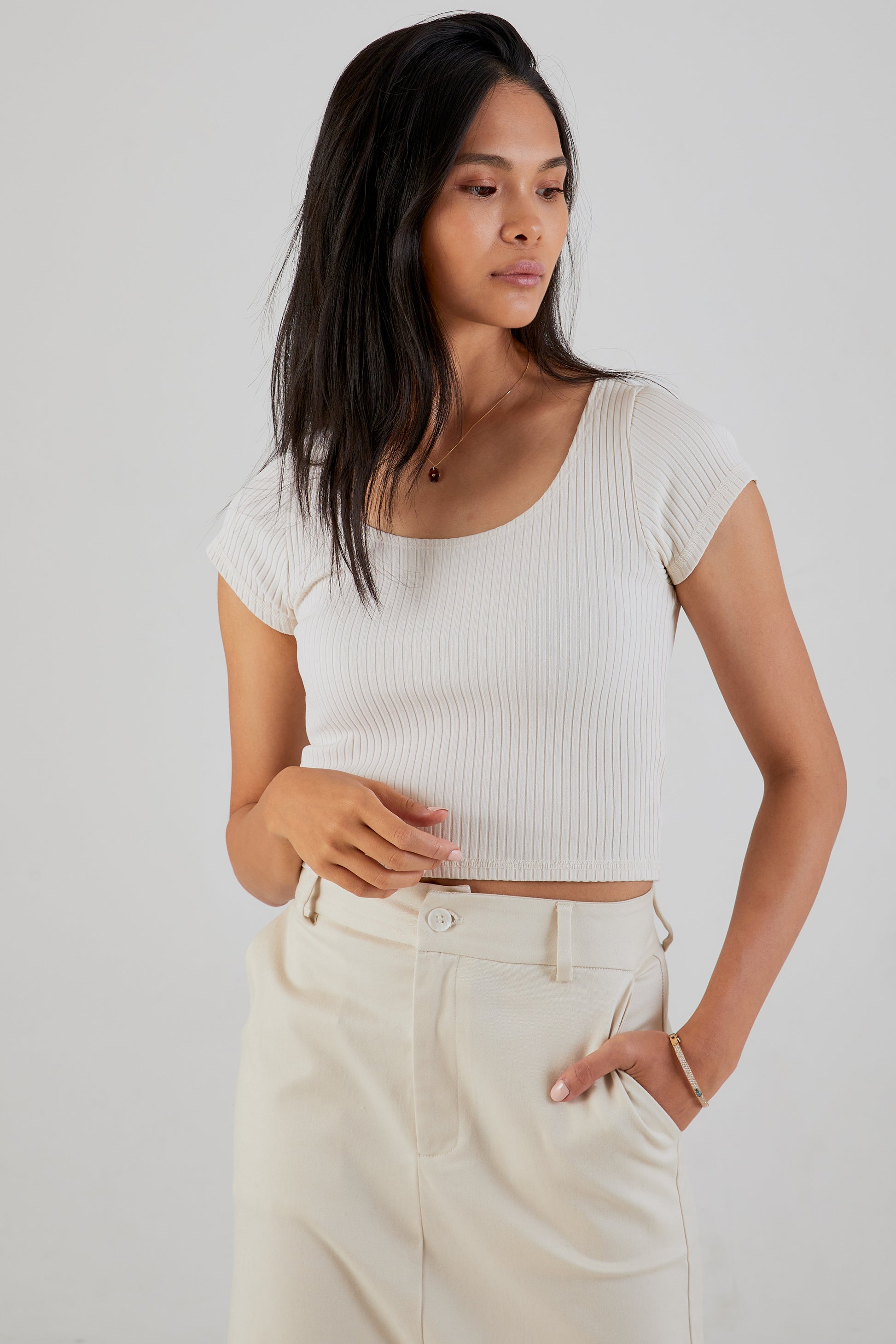 NSF Chasse Rib Short Sleeve Ballet Tee in French Vanilla