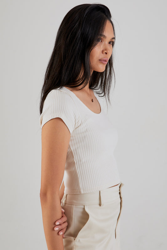 NSF Chasse Rib Short Sleeve Ballet Tee in French Vanilla