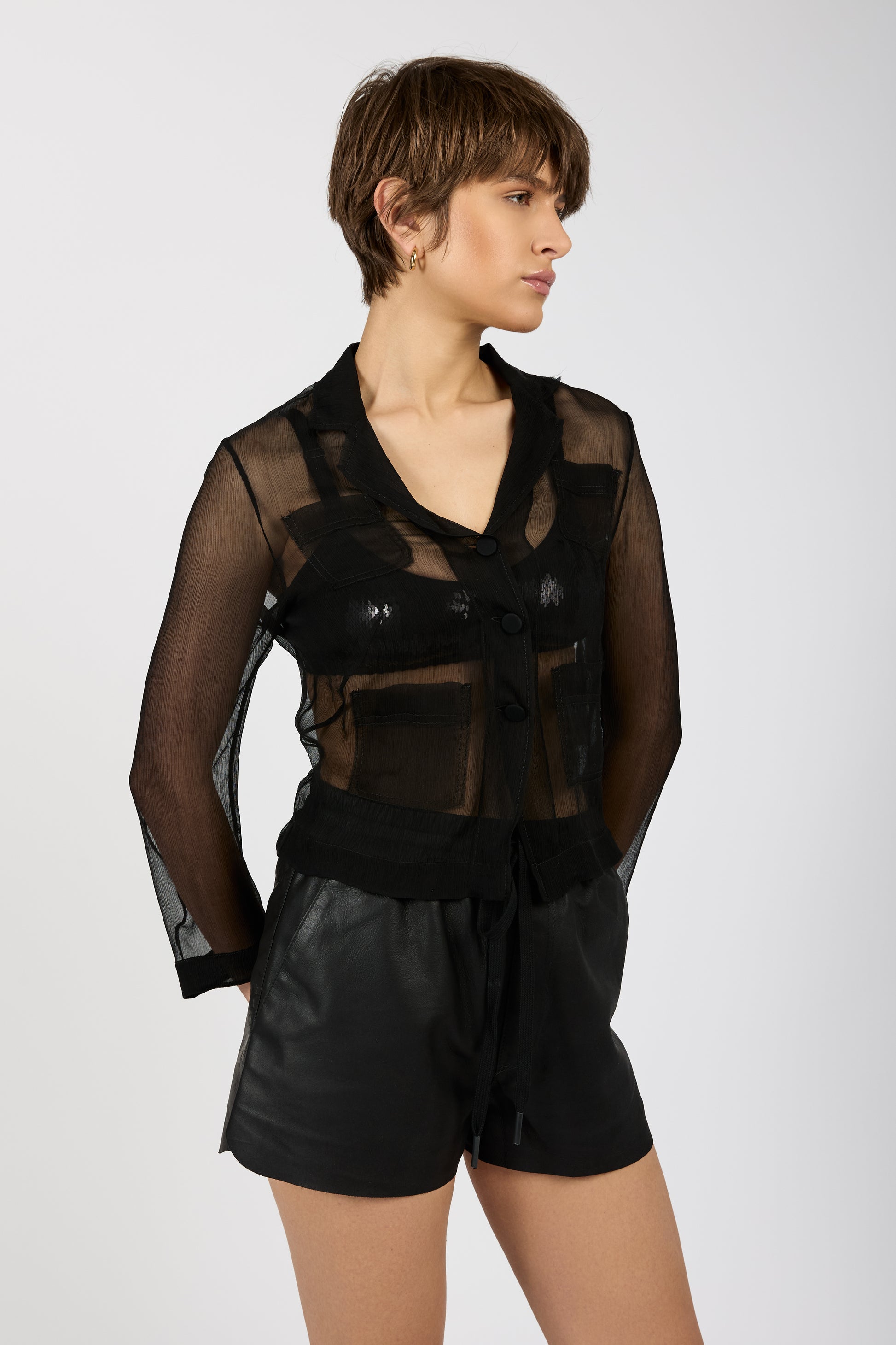 N°21 Sheer Silk Blazer Top in Black