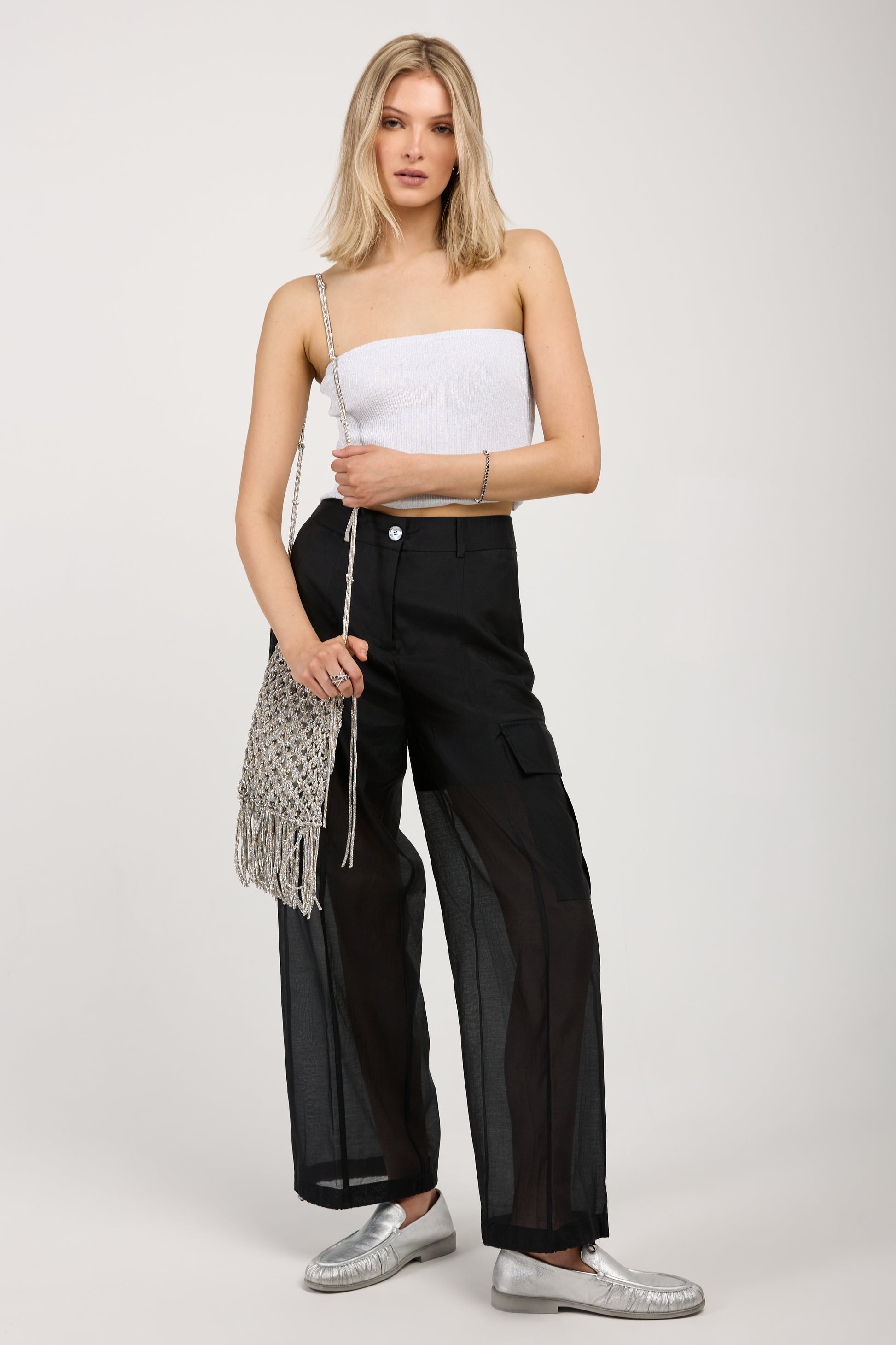 PESERICO Cotton Silk Organza Cargo Pant in Black