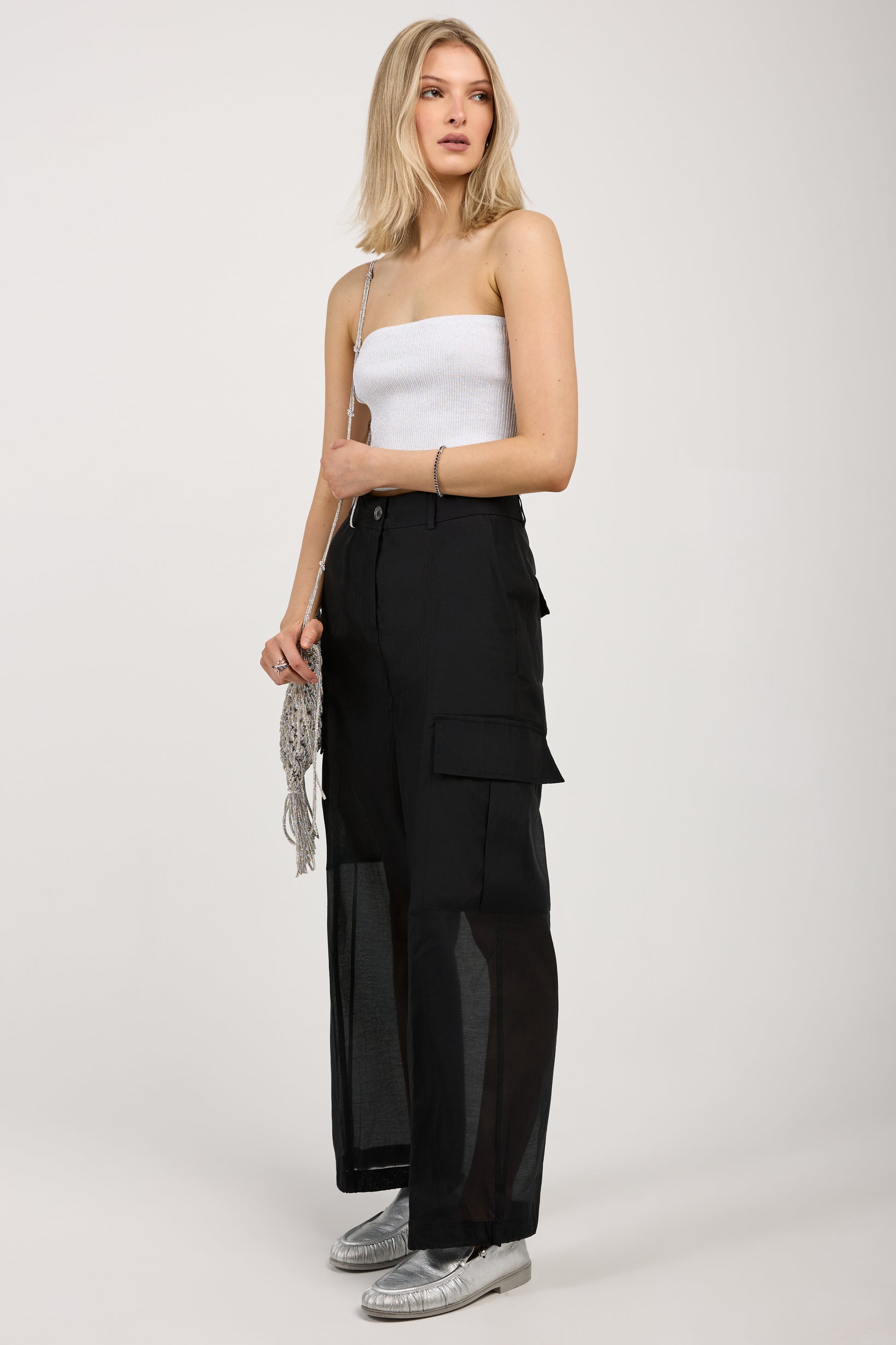 PESERICO Cotton Silk Organza Cargo Pant in Black