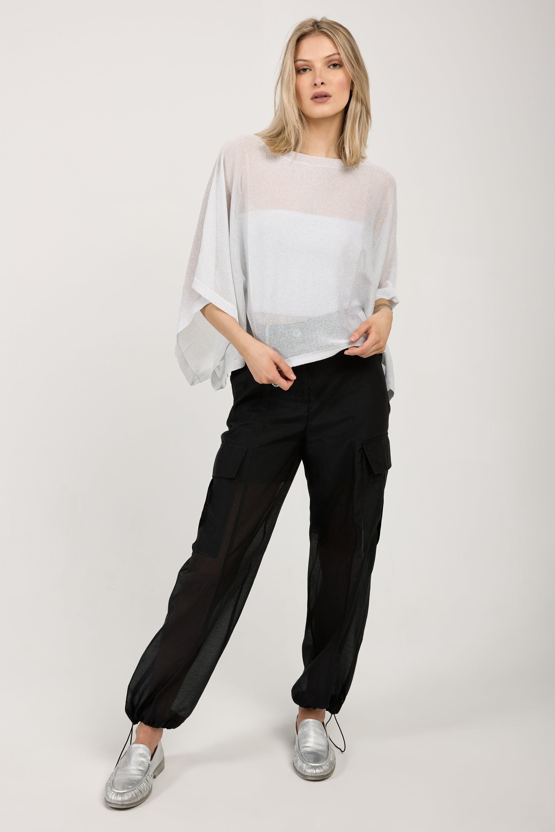 PESERICO Cotton Silk Organza Cargo Pant in Black