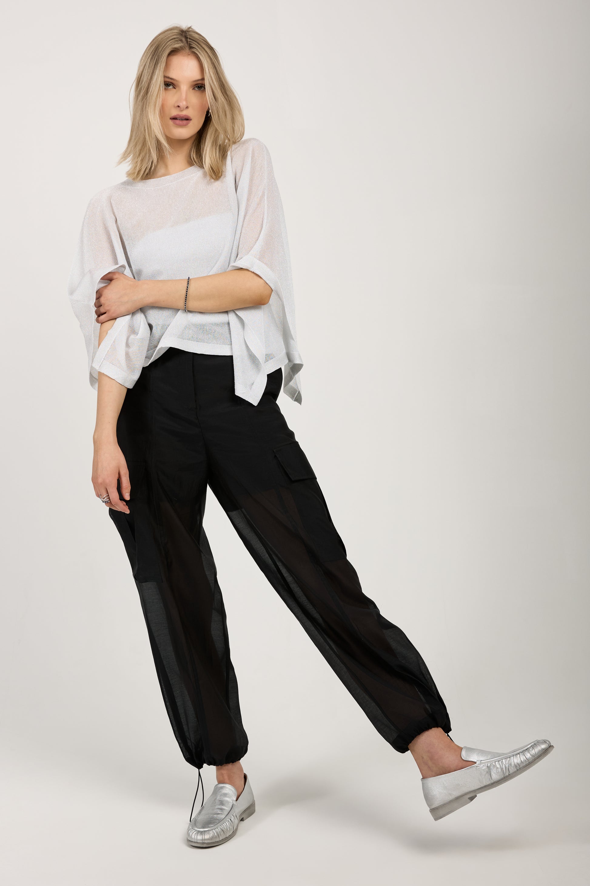 PESERICO Cotton Silk Organza Cargo Pant in Black