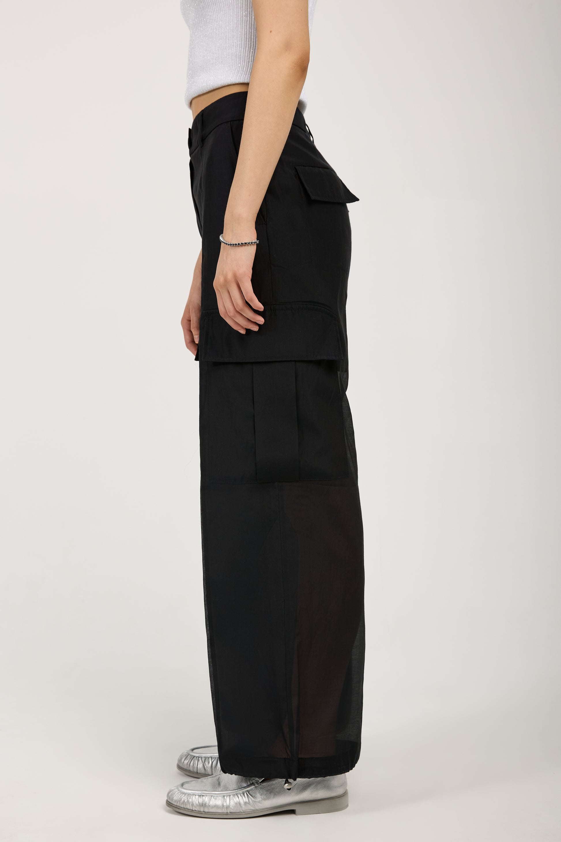 PESERICO Cotton Silk Organza Cargo Pant in Black