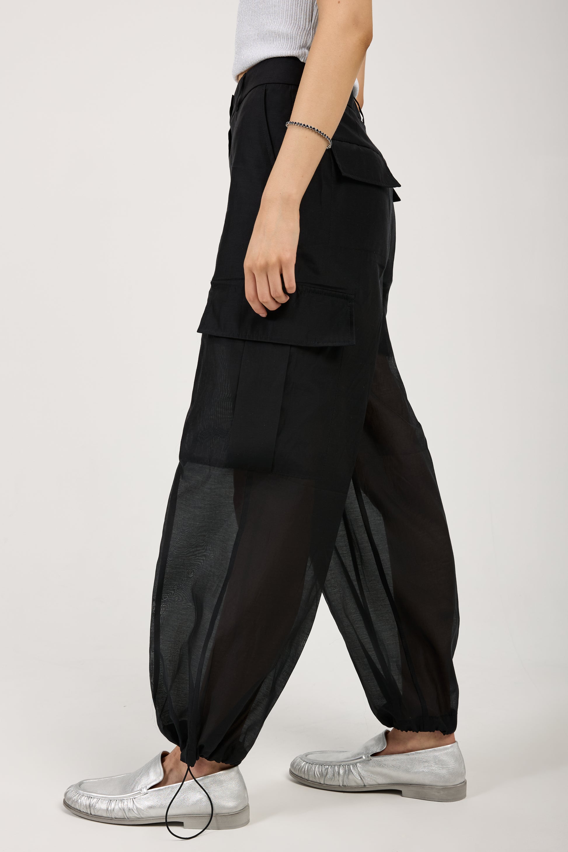 PESERICO Cotton Silk Organza Cargo Pant in Black