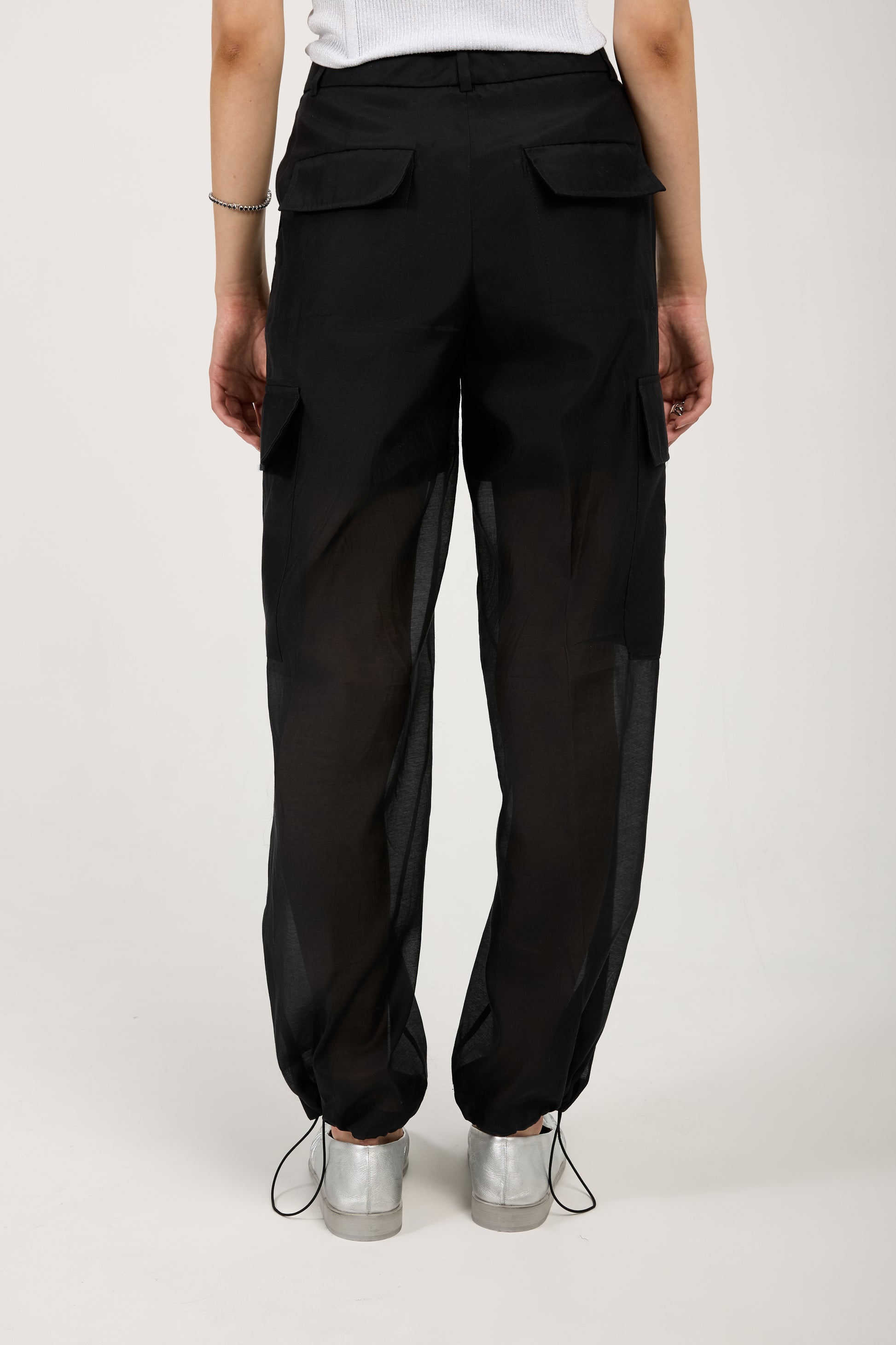 PESERICO Cotton Silk Organza Cargo Pant in Black