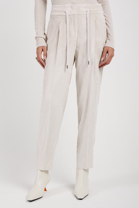 PESERICO Drawstring Corduroy Tricot Pant in Marble Dust