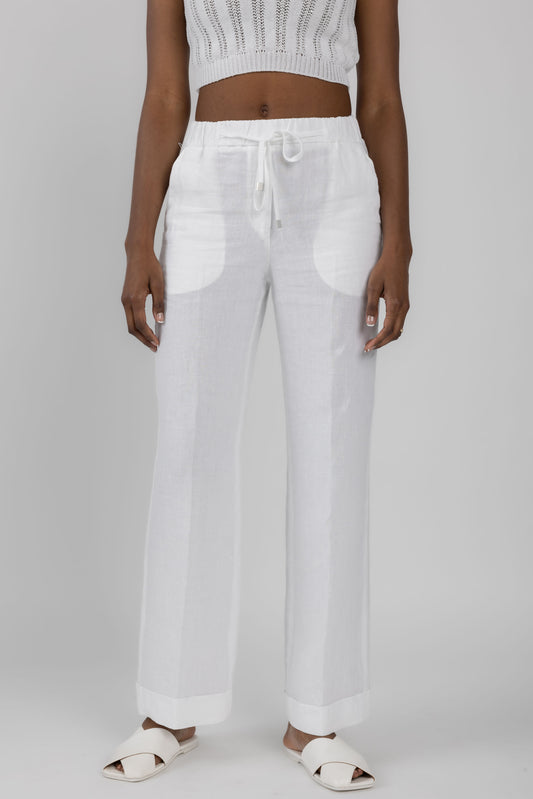 PESERICO Drawstring Linen Pant in Optical White