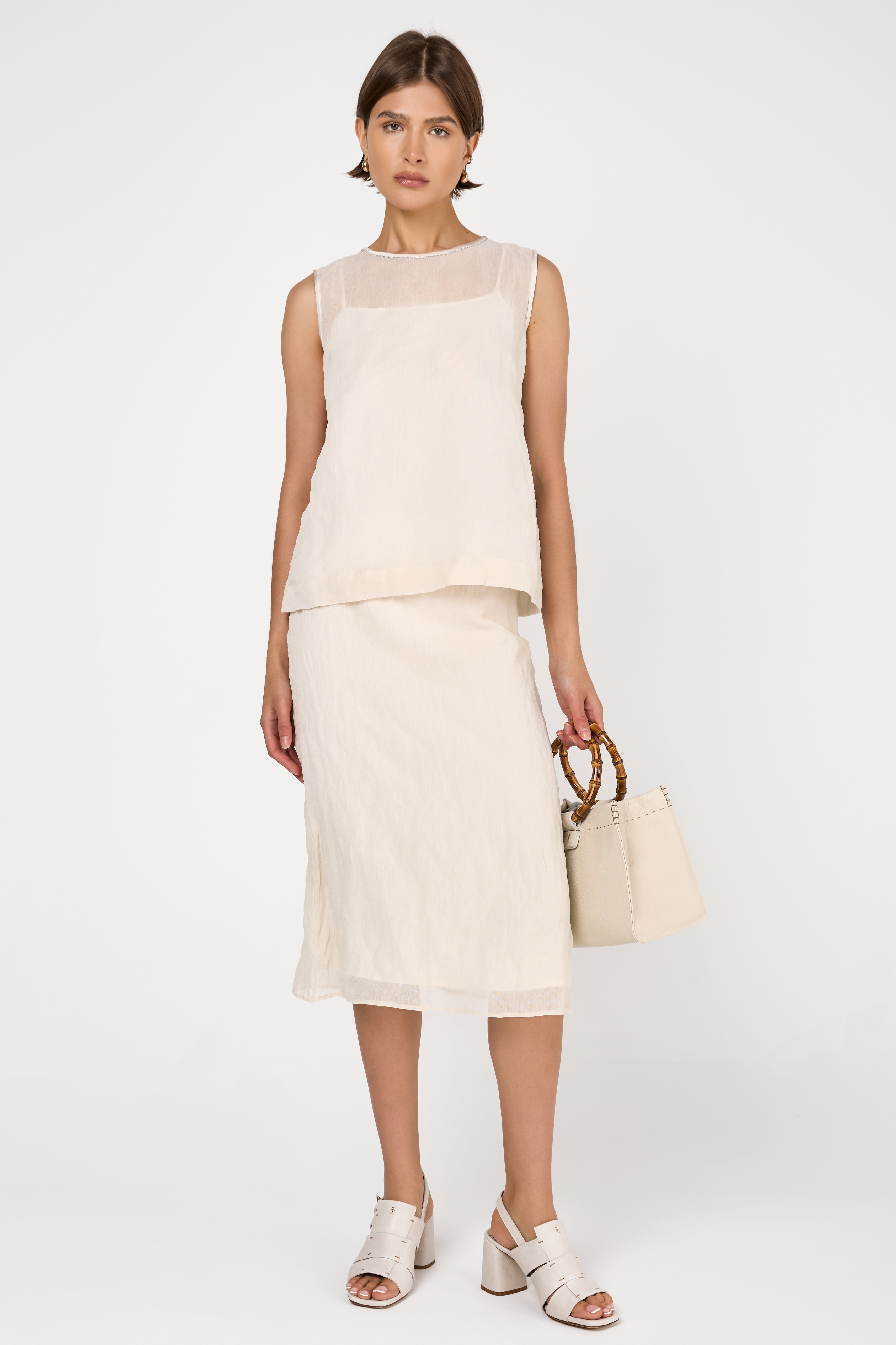 Lined Crushed Organza Top in Almond White