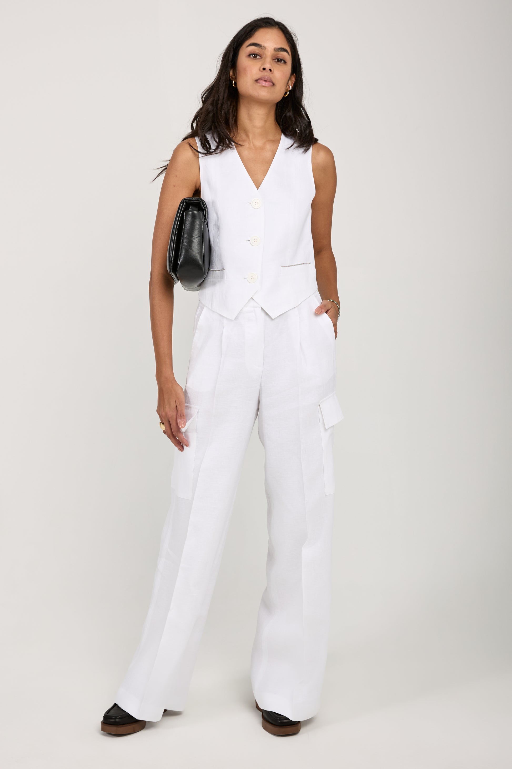 PESERICO Linen Gabardine Cargo Pant in Pure White