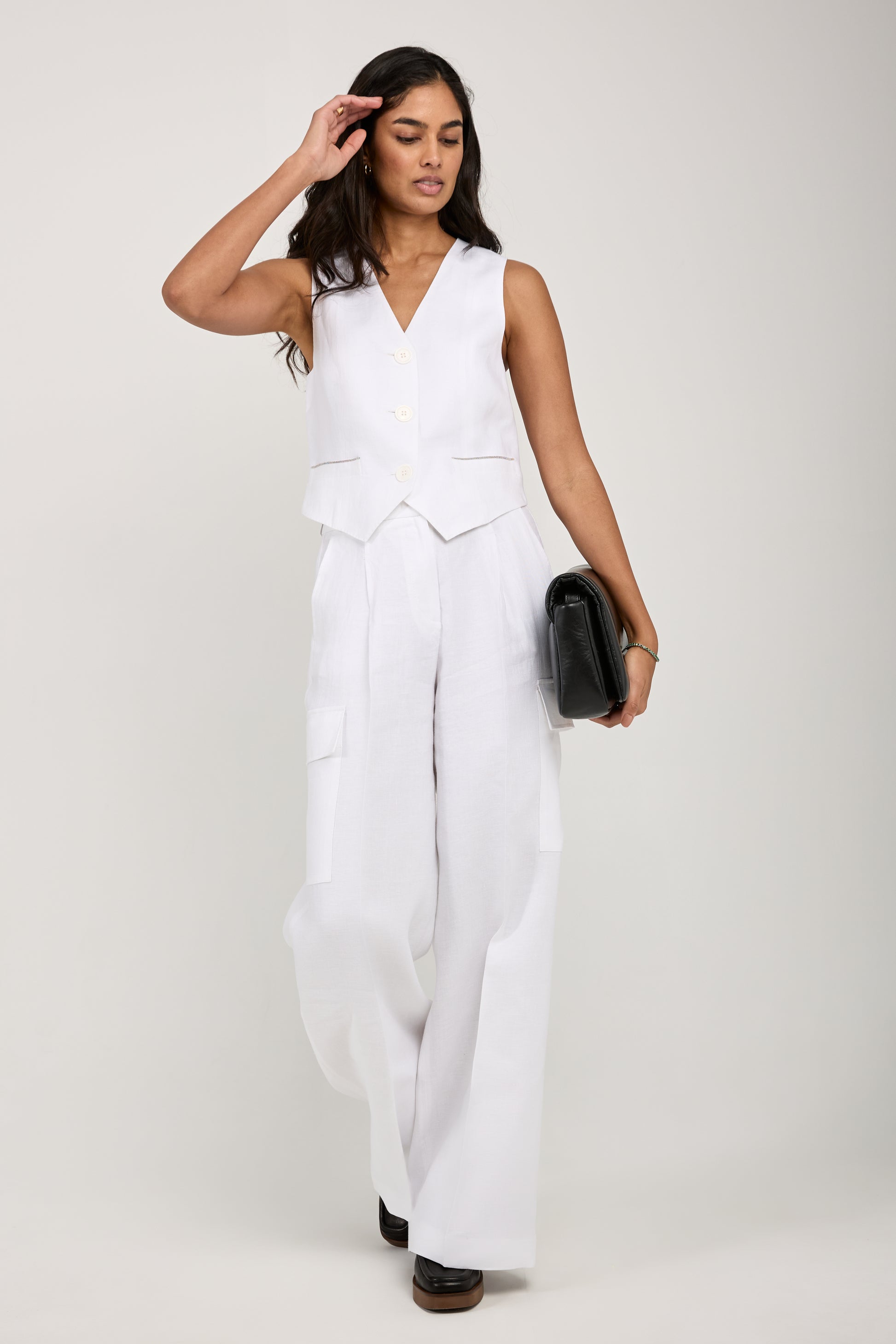 PESERICO Linen Gabardine Cargo Pant in Pure White