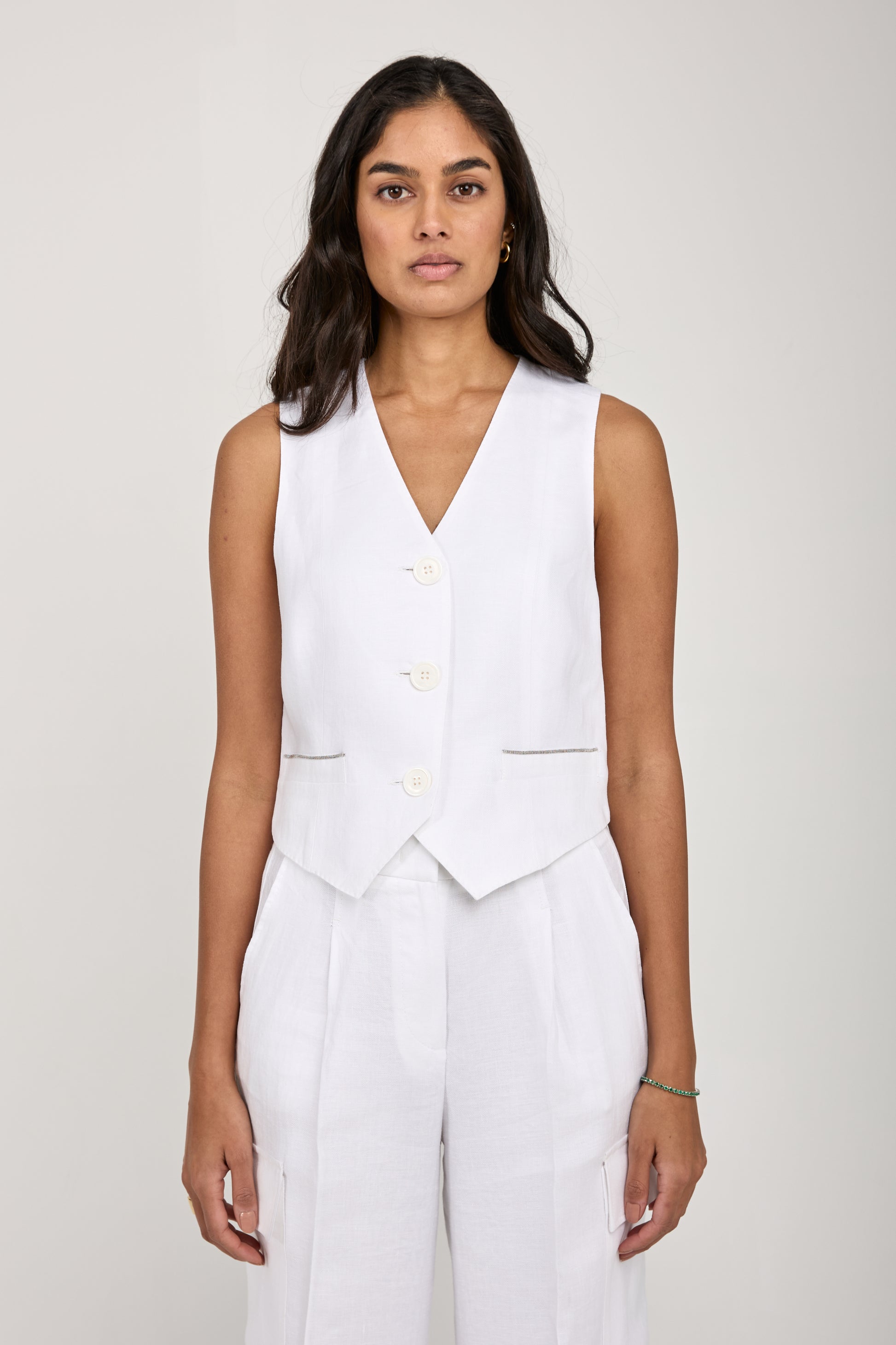 PESERICO Linen Gabardine Vest in Pure White