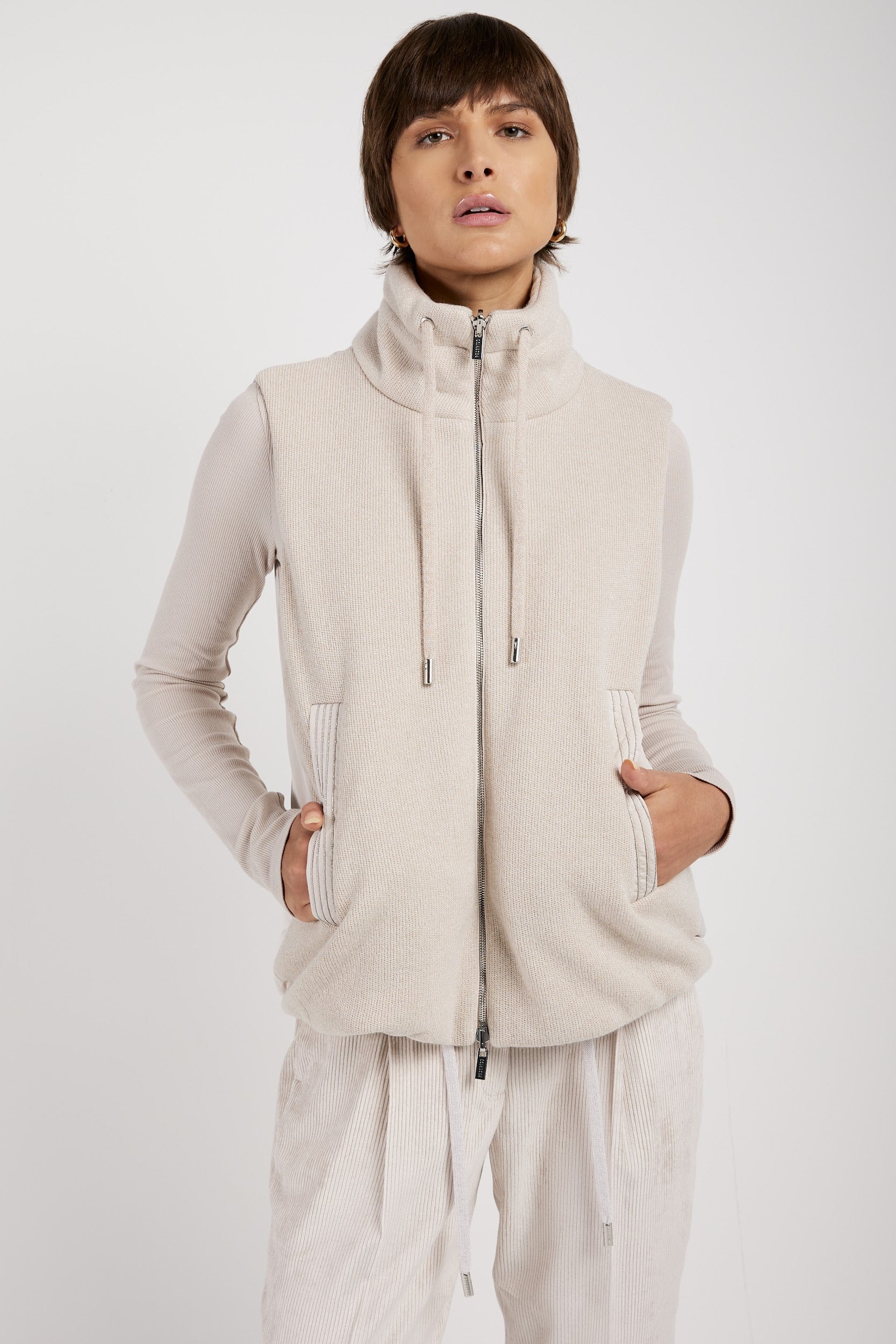 PESERICO Reversible Padded Vest in Marble Dust