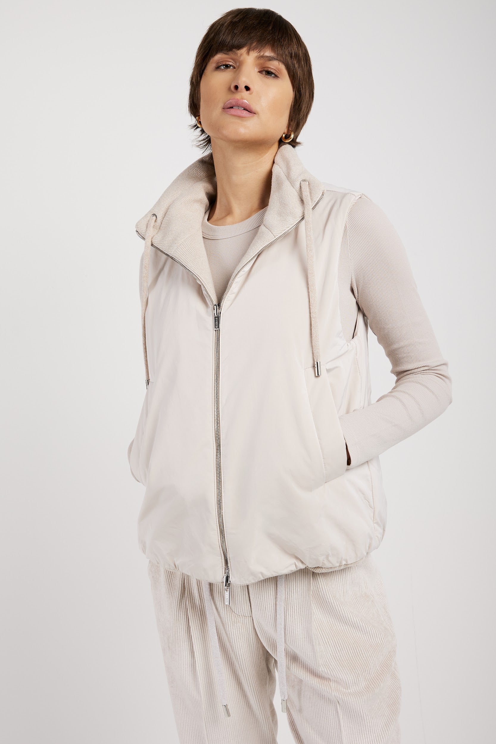 PESERICO Reversible Padded Vest in Marble Dust