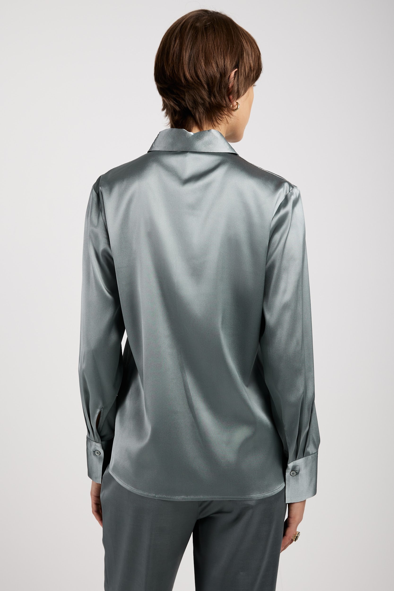 PESERICO Silk Satin Blouse in Green Zinc